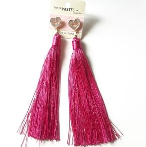 Pastel Collection Heart Long Tassel Earrings